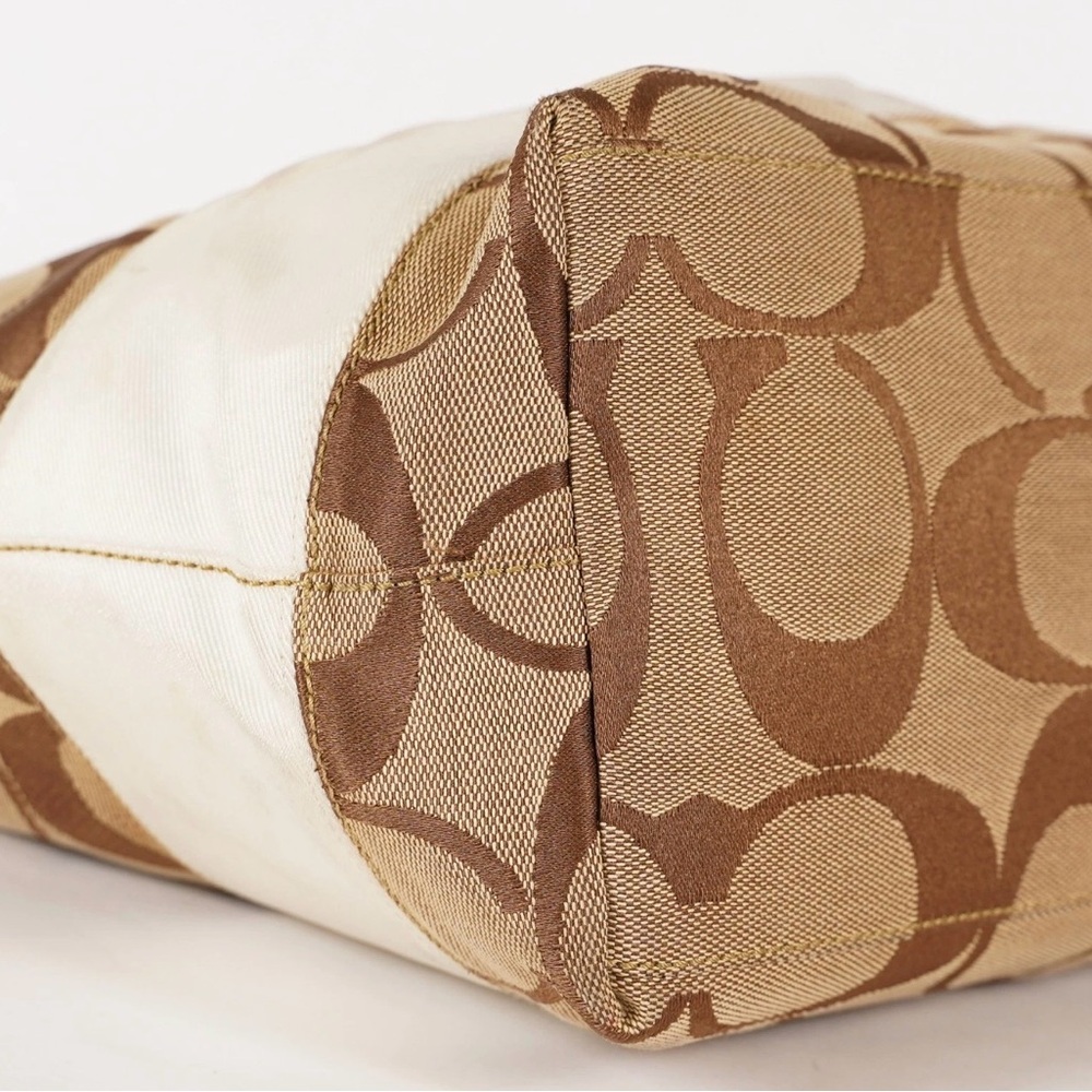 Coach Signature Brown and Cream Canvas Leather Tote Bag - Picture 13 of 16